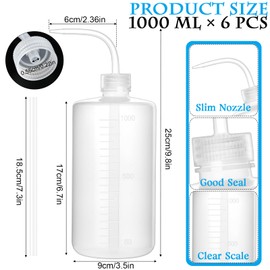 Lainballow - 6 botellas de lavado de 1000 ml/34 onzas, botellas de plástico para apretar, botella de agua transparente, botella de lavado de tatuajes, herramientas de riego de seguridad con boca
