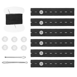 6pcs Pant Waist Tightener, Adjustable Waistband Tightener Elastic Waist Extenders Jean Waist Tightener for Pregnancy Women Men Kids Waist Adjuster with Buttons Needle Thread Threading Tool (Black)