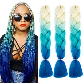 Ombre Blue Braiding Hair Extensions for Women 3 Packs 100g/Pack 24Inch High Temperature Ombre Jumbo Synthetic Braiding Hair for Twist Crochet Braids (C24)
