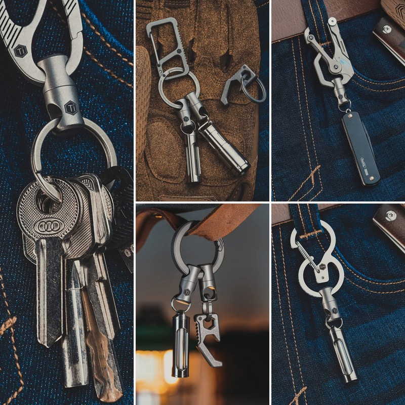 KeyUnity KA07 Titanium Key Ring Connector, Titanium 360° Rotating Connector,