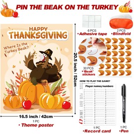 PARTYLOUD Thanksgiving Games for Family, Pin The Beak on The Turkey, Friendsgiving Party Games Activities Party Supplies Favors for Kids Adults Toddlers Preschool Party