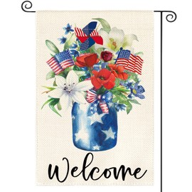 JIMOWANG Patriotic 4th of July Burlap Burlap Garden Flag Double Sided Outdoor Decorative Yard Flag 12"x18" Porch Patio Banner Flags