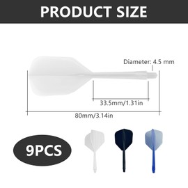 TRACOMPAN Dart Flights and Shafts Set 9pcs Break-Resistant Integrated 2-in-1 Combined Dart Flights Flight & Stems (2BA) Lightweight Durable Plastic (3 Black 3 Blue 3 White)