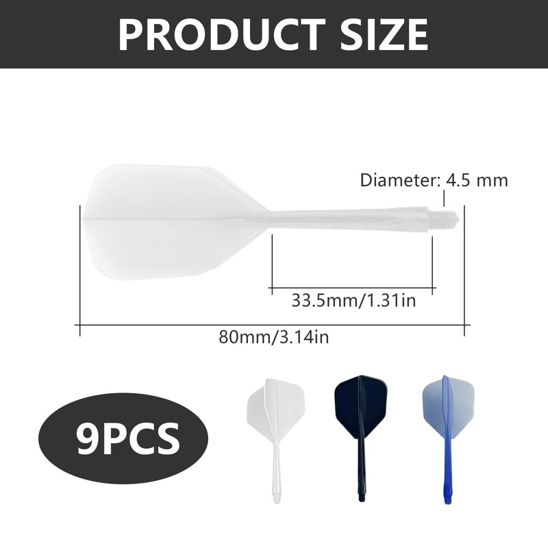 TRACOMPAN Dart Flights and Shafts Set 9pcs Break-Resistant Integrated 2-in-1