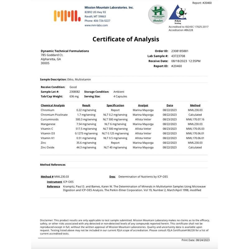 Ekko Multivitamin 3rd Party Tested - Size: 180 Servings