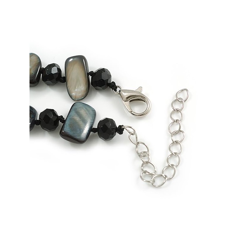 Avalaya Black Sea Shell and Glass Bead Necklace - 50cm