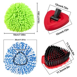 Hezane 2 Microfiber Mop Head Refills and 2 Chenille Mop Pads,1 Upgrade Scrub Brush 1 Spin Mop Base for O Cedar RinseClean 2 Tank Spin Mop System,Spin Microfiber Mop Refills for Cleaning All Floors