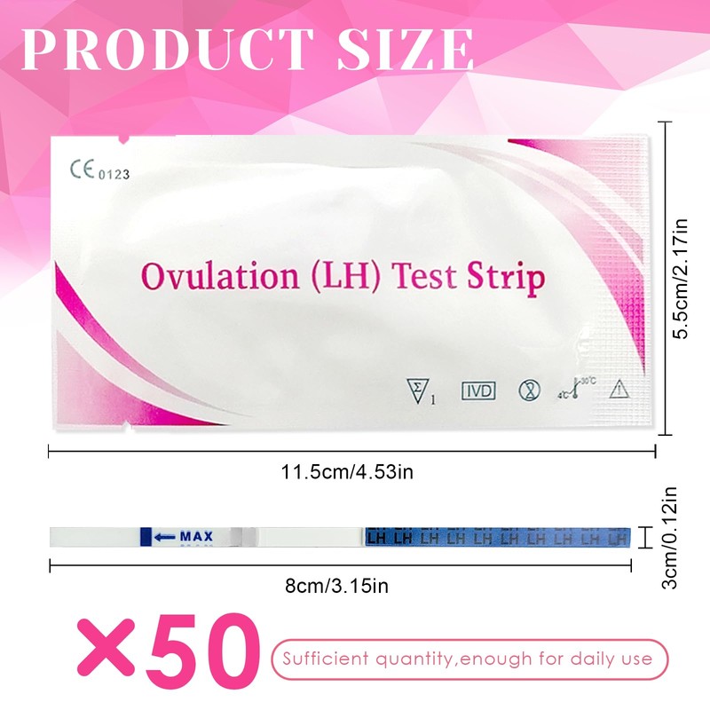 50 Pieces Ovulation Test Strips, Sensitive Fertility Predictor Testing Sticks,