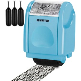 Data Defender, Identity Guard Roller Stamp Wide Rolling Security Stamp, Including 3-Pack Refills - Confidential Roller Stamp, Address Blocker Security, Anti Theft and Privacy Safety(Small Blue)
