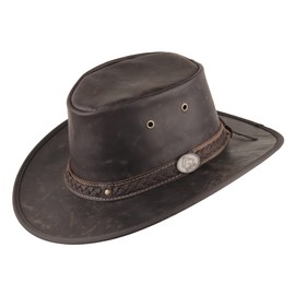 Scippis Kangaroo Sundowner Outback Leather Hat - Brown - Brown - Large