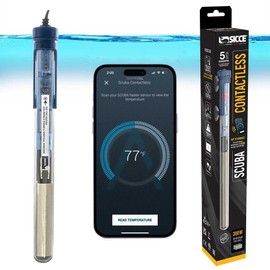 Sicce Scuba 200 Watt Aquarium Fish Tank Heater Smartphone Controlled via NFC Contactless App Adjustable | 200W Submersible for Marine Saltwater and Freshwater | Run Dry Protection