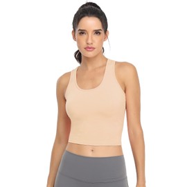 Joviren Cotton Workout Crop Tank Top for Women Racerback Yoga Tank Tops Athletic Sports Shirts Exercise Undershirts 4 Pack Black/Grey/Nude/Coffee S