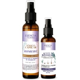 Duo de Aceite de Romero de 60 ml y Tonico de 125 ml para crecimiento del cabello 100% natural - Adicionado con coco y vitamina E - Reparación intensiva para cabello seco y maltratado - Hidrata, nutre, y fortalece