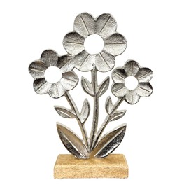 Alfie Francis 26.5cm Tall Flower Ornament for the Living Room Home Decor Accessories Metal Statue Silver Sculpture Decortion