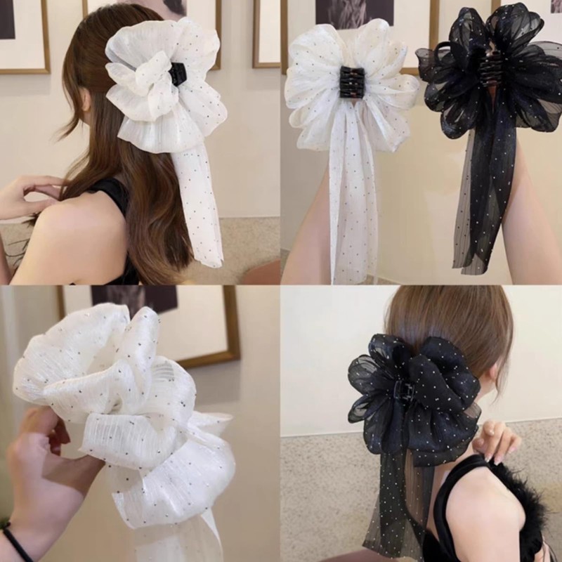 HAPVITAL Ruffled Ribbon, Hair Claw Large, Cute, Hair Clip, Mature