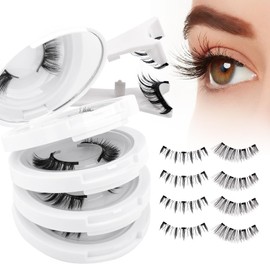 Magnetic Eyelashes with Applicator Natural Look: 4 Pairs, Reusable Magnetic Lashes, No Glue & Liner Needed, CX0125, KS02+XM1