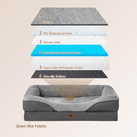 EHEYCIGA Memory Foam Dog Bed for Large Sized, Orthopedic Dog Sofa with Sides and Waterproof Liner, Washable Bolster Pet Couch with Removable Cover, 41x27x7.5 Inch, Grey