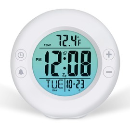 Westclox Digital Alarm Clock for Men & Women – 3.5" White Bedside Clock with Gradient Backlight, Constant Illumination When Plugged in, Temp Display, Calendar, Snooze, 12/24 Hr, Battery or Plug-in