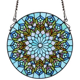 Kleeglee Stained Glass Window Hangings, Handmade Suncatcher Stained Glass Window Panels for Window Decor(Feathers)