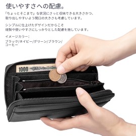 LUOLUO Men's Wallet, Long Wallet, Genuine Leather, Men's, Large Capacity, YKK Round Zipper, Coin Purse, blue