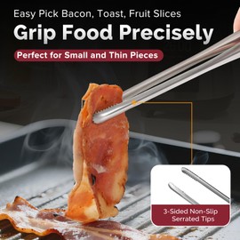 COOCLAN Precision Serrated Non-Slip Tips Cooking Tongs 2 Set (11.5" & 13.5"), 18/8 Stainless Steel Metal Tong, Light but Durable, Easily Control Kitchen Tweezer Tongs for Frying, Plating, BBQ