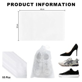Aililong Pack of 20 32 x 48 cm Shoe Bags, Travel Shoe Bags Made of Non-Woven Fabric, Dustproof with Drawstring, Perfect as Travel Accessories and for Storing Shoes and Accessories, White