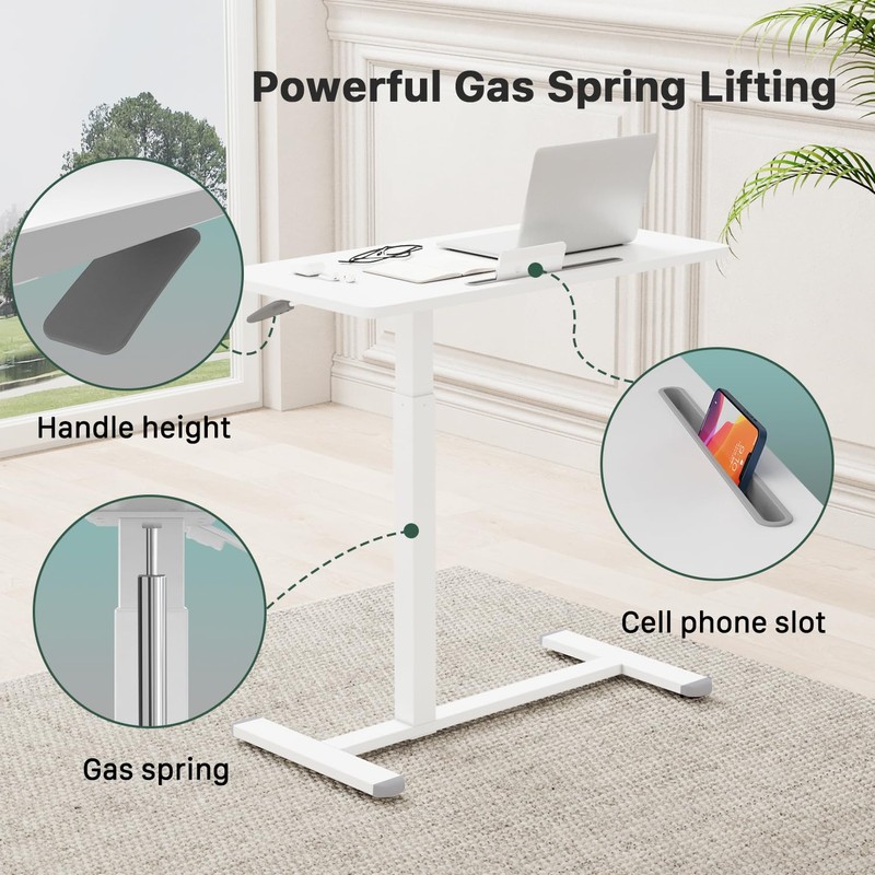 Gibbon Mounts Mobile Standing Desk, Pneumatic Adjustable Rolling Desk(31.5 Inches),
