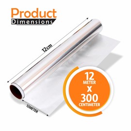 Aluminium Foil Heavy Duty Food Wrap Roll Non Stick Silver Sheet Oven Freezer Safe Tin Foil Roll for Catering Wrapping Baking Cooking Roasting Barbecue Home Kitchen Accessories 12m x 300mm