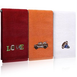 Fanfanwin 3 Pcs Fall Football Hand Towel 14 X 29 Inch Cotton Embroidered Football Helmet Truck Love Bathroom Decorative Hand Towels for Bathroom Kitchen Hotel Spa Gym Gifts(Rust, Orange, White)