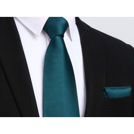 HISDERN Mens Solid Color Tie and Pocket Square Set Dark Green Classic Woven Silk Necktie and Pocket Square Set with present Box Wedding Business