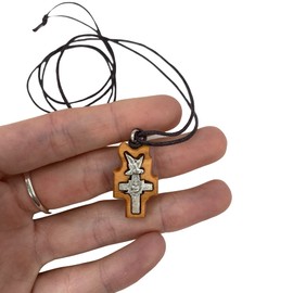 Needzo Confirmation Sponsor Gifts, Wooden Cross Pendant with Confirmation Dove, Catholic Jewelry (1 Inch, Brown)