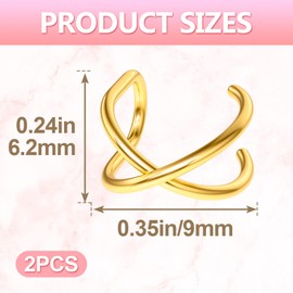 PAGOW 2 Pcs Fake Helix Ear Cuff Cartilage Earring, No Piercing Earcuff, 925 Sterling Silver 14K Gold Plated Simple Criss Cross Double Lines Adjustable Minimalist Women Men Clip On adornment Gifts
