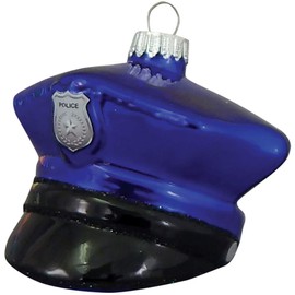 Krebs Designer Seamless 2.5" Police Officer Hat Glass Figurine Christmas Holiday Ornament