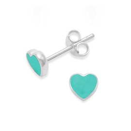 Heather Needham Silver: Dainty Sterling Silver turquoise heart earrings SIZE: 6mm 5589TQ. Gift Boxed