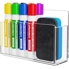 Lumanman Magnetic Dry Erase Marker Holder for Whiteboard, Adhesive Marker Organizer for Refrigerator, Acrylic Pen Holder for Locker Accessories, Locker Organizer for Work, Pencil Cup for Desk, Clear