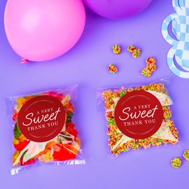 Big Dot of Happiness Cherry Red Simple Script Thank You Stickers and Clear Cookie Bags, Cellophane Treat Bags 4.25x7 Inches, Wedding Party Favor Gifts Candy or Baked Goods - 25 Count