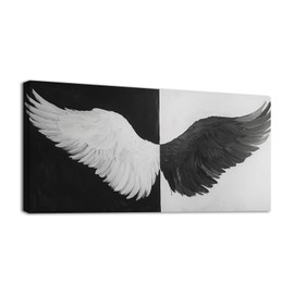 YONICA Black and White Angel Wings Wall Art, Large Modern Abstract Canvas Painting Prints Nordic Wall Decor Picture for Living Room Bedroom Home Decoration Ready to Hang