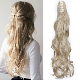 SEGO Ponytail Ponytail Braid Extension Hairpiece Hair Piece Human Hair Voluminous Wavy Ash Blonde Mix Bleach Blonde 61 cm