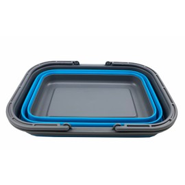 SAMMART 12L (3.17Gallon) Collapsible Tub with Handle - Portable Outdoor Picnic Basket/Crate - Foldable Shopping Bag - Space Saving Storage Container (Grey/Cerulean)