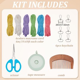 FREEBLOSS 6 Set DIY Macrame Keychain Kit Macrame Kit for Beginners 6 Colors Macrame Keychain Charms for Wallet Car Key Macrame Tassels Craft Kits with Video Tutorial for Adults Macrame Gift