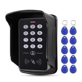 FSTW Access Control Keypad (12V, 1000 User) with Rainproof Cover & 10x EM4100 Keyfobs (Blue, Black)
