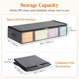 Lifewit 90L Under Bed Storage Containers 3 Pack, Foldable Clothing Storage Bags with Front Clear Window, Closet Organizers and Storage for Towels, Clothes, Blankets, Grey