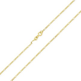 Unisex Thin Lightweight 1.2MM Strong Solid 14K Yellow Gold Overlay.925 Sterling Silver Figaro Link Chain Necklace For Men Women 24 Inch