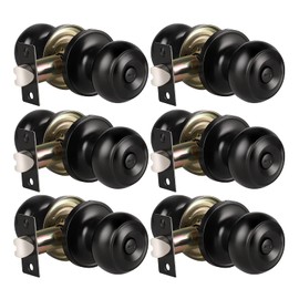 KNOBWELL 6 Pack Privacy Door Knob for Bathroom or Bedroom Door Knobs, Round Interior Door Knobs, Indoor Door Knob, Keyless Black Door Knob with Lock, Door Handle Lock for Interior Doors, Matte Black