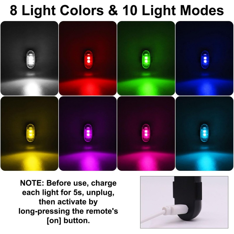 4PCS Wireless LED Strobe Lights with Remote Control, 8 Colors