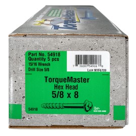 Torquemaster Blue Ruspert Large Diameter Hex Masonry Screws, 10 Pieces - 3/4" x 5-1/2" Rust Resistant Concrete Masonry Screws, Hex Head Screws for Interior & Exterior Construction, Repair