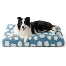 LE SURE Cute Dog Bed Large Sized Dogs-Thick Shredded Chopped Foam Pet Bed Indoor with Removable Washable Cover, Modern Fuzzy Plush & Anti Slip Bottom, Blue