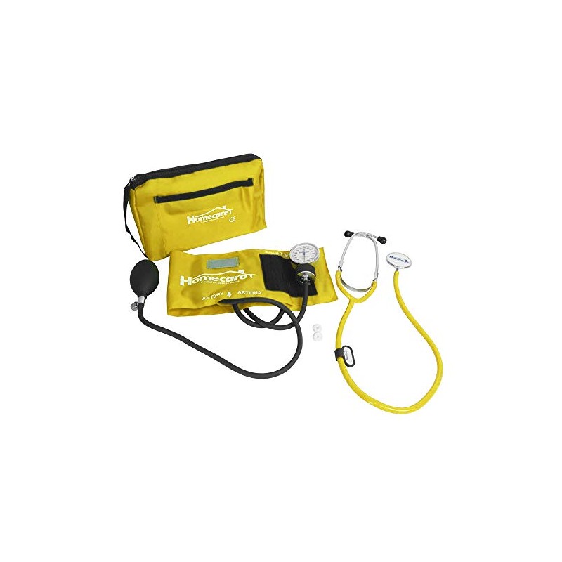 Homecare Kit Baumanometro con Estetoscopio Simple Amarillo Incluye Estuche de