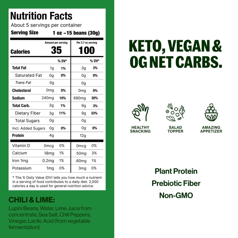 BRAMI Lupini Beans Snack, Chili & Lime, 7g Plant Based
