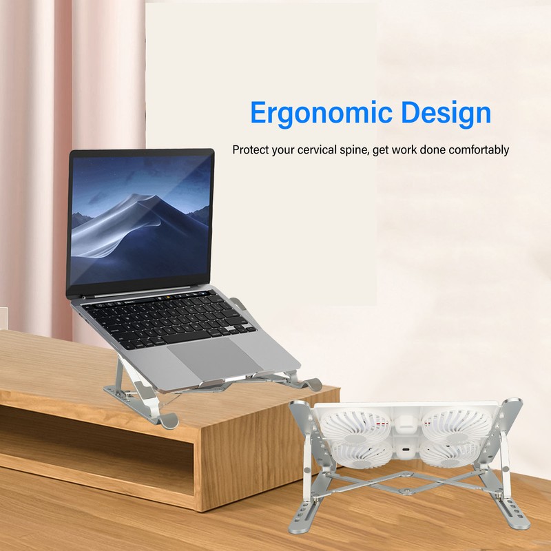 Laptop Stand with Cooling Fan Detachable Adjustable Aluminum Foldable Portable